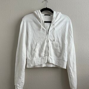 Brandy Melville White Hoodie | Full Zip Cropped Womens Jacket
